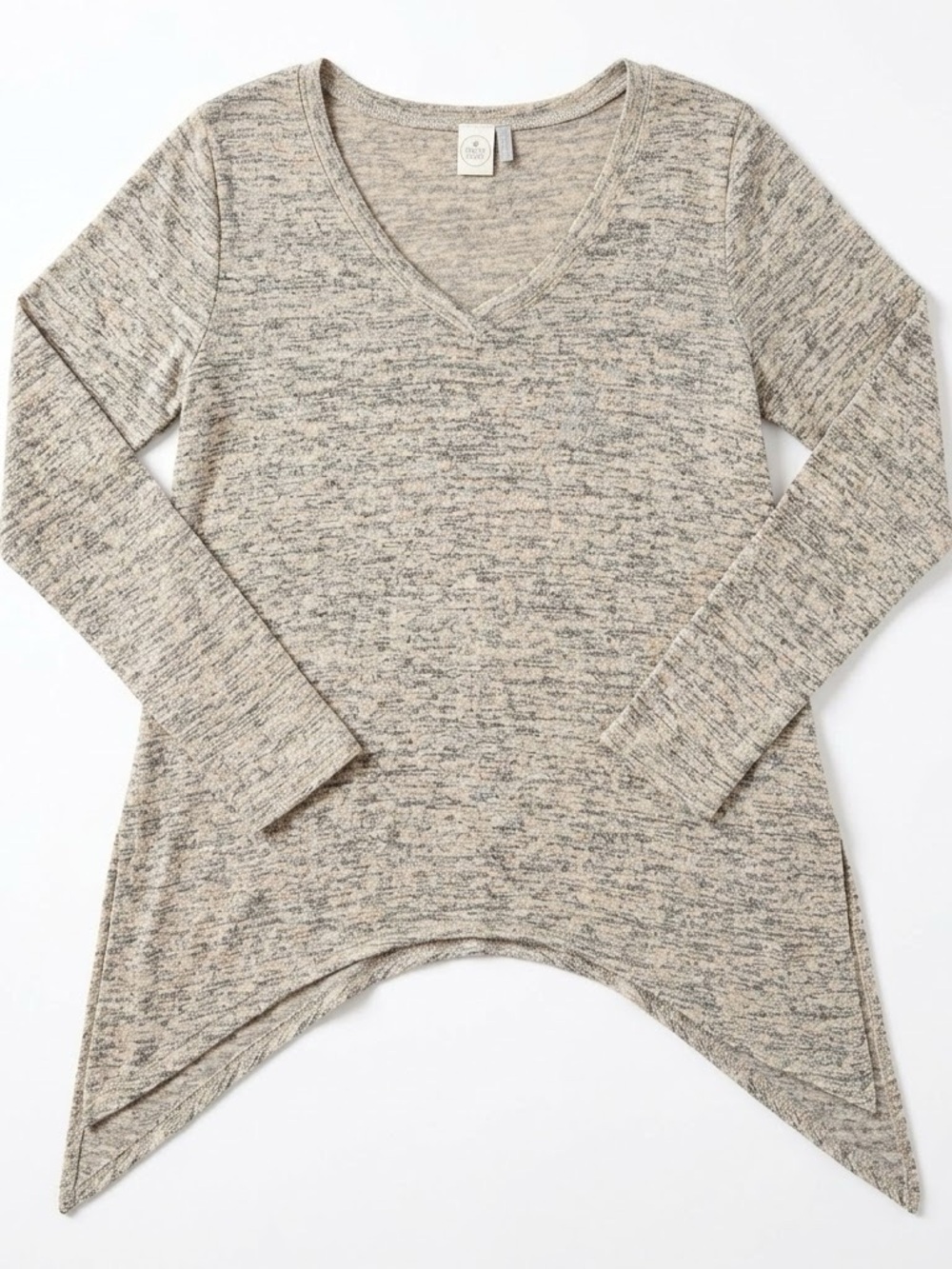 Paper Crane Anthropologie Marled Gray Sharkbite Tunic Top Small V Neck Boho Lage